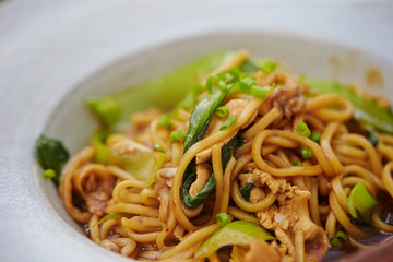 Chicken and bok choy stir fried noodle
