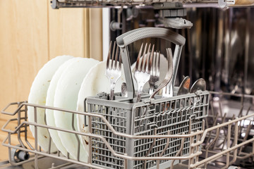 dirty dishes in the dishwasher