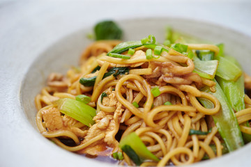 Chicken and bok choy stir fried noodle
