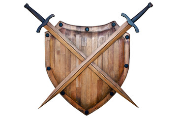wooden armor - shield and sword, isolated