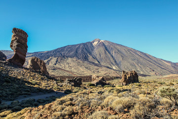 Canary island, Tenerife, Spain, Pico del Teide with famous Roque Cinchado rock formation