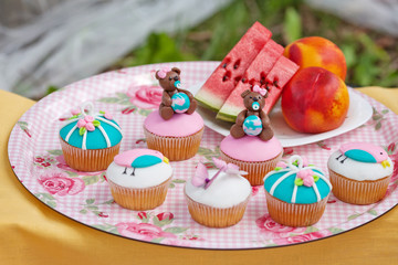 Cupcakes for a baby shower.