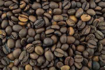 Mix of different types of roasted coffee beans. Coffee Background.