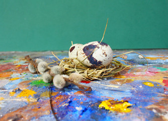  Easter Quail eggs Japanese on old colorful artistic palette