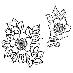 Set of Mehndi flower pattern for Henna drawing and tattoo. Decoration in ethnic oriental, Indian style.