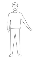 Young man cartoon in black and white