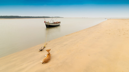 Boat and river at Tajpur, West Bengal, India