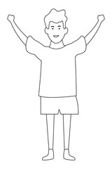Kid boy smiling cartoon in black and white