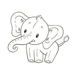 Cute elephant. Coloring book page for children.