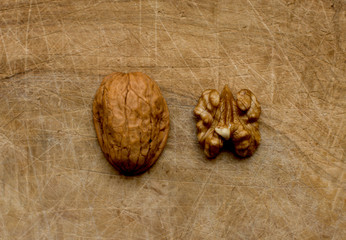 Walnut on a wooden board