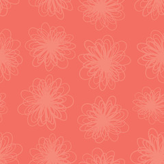 Fototapeta na wymiar Red florals texture seamless vector background. Repeating pattern of abstract flowers in coral red pink hues. Subtle foliage texture for summer fabric, page fill, web backgrounds, home decor, banner