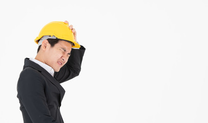 Asian male construction engineer follow up construction progress