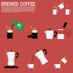 Multi color icon of Brewed coffee making process