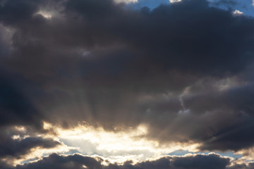 The view of the sky with different states of nature, at dawn and at dusk with dramatic red clouds, sunshine and beautiful sunsets and sunrises.