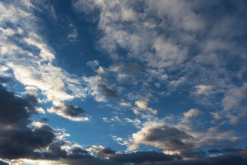 The view of the sky with different states of nature, at dawn and at dusk with dramatic red clouds, sunshine and beautiful sunsets and sunrises.