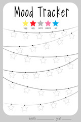 Mood diary for a month. mood tracker calendar. keeping track of emotional star state