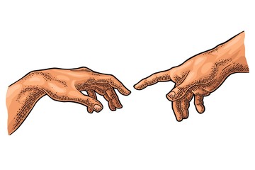 Male finger pointing touch god hand. The Creation of Adam. - obrazy, fototapety, plakaty