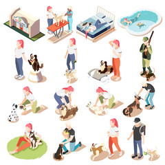 Ordinary Life Of Man And His Dog Isometric Icon Set