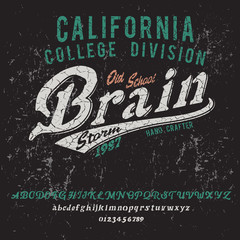 Brain Storm. California college division. Original font and logo. Print on shirt or sticker. Retro and vintage style. Old school. Classic print.