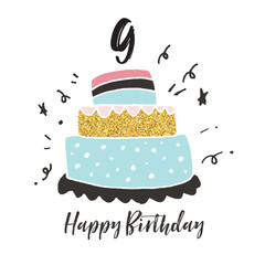 9th birthday hand drawn cake birthday card