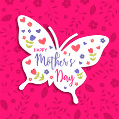 Mothers Day card of spring butterfly and flowers