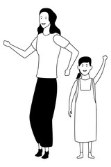 Single mother with kid daughter in black and white