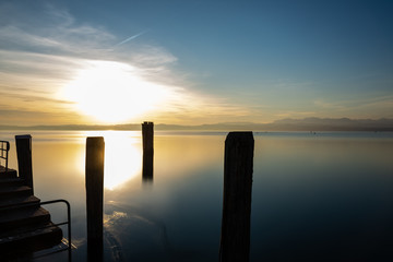 View of the Italian Lake Garda in Sirmione town, Italy