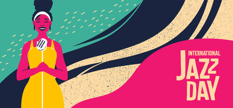 International Jazz Day retro banner of woman singer - Powered by Adobe