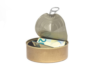 tin with money