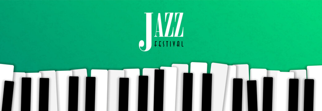 Jazz music event banner with piano background