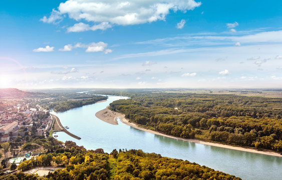 View from the Braunsberg Hainburg an der Donau along the Danube and the Nationalpark Donau-Auen