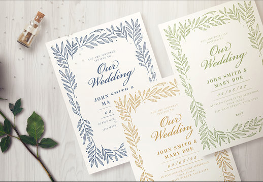 Wedding Invitation Layout with a Leaf Border