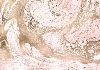 Contemporary painting. Abstraction. Unique hand painted image for creative design of posters, wallpapers. Modern piece of art. Mixed media artwork. Unusual artistic style. Bronze and pink paints.