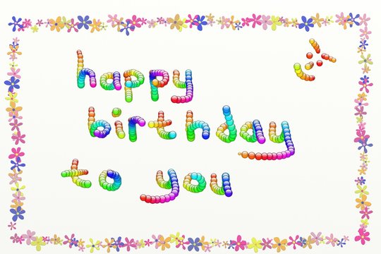 Handwriting happy birthday message center of the colorful flowers frame illustration