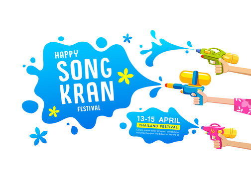 Happy Songkran festival thailand gun water in hands collections vector design isolated on white background illustration