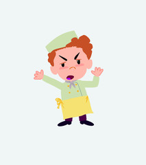 Chef argues something with a gesture of discontent.