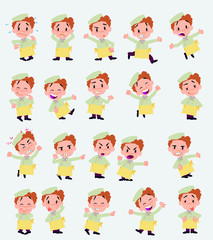 Cartoon character chef. Set with different postures, attitudes and poses, doing different activities in isolated vector illustrations.