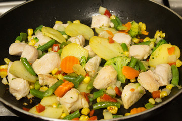 fresh vegetables in a frying pan