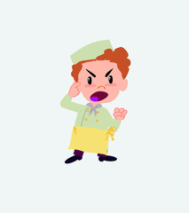 Chef screams angry in aggressive attitude.