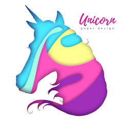 Fantasy animal horse unicorn silhouette. Cut out paper art style design.