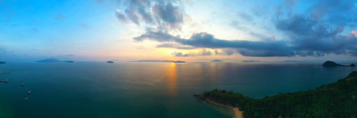 Aerial view panoramic landscape of Thailand Ocean Andaman Sea at sunset