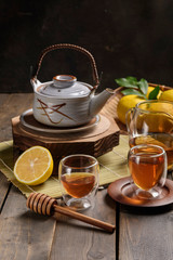 Hot tea with lemon and natural honey,