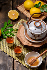 Hot tea with lemon and natural honey,