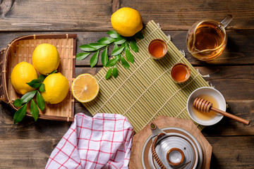 Hot tea with lemon and natural honey,