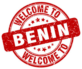 welcome to Benin red round vintage stamp