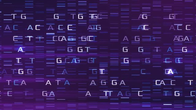 dna sequences, computer visualization of dna autoradiograms, abstract animation (3d render)