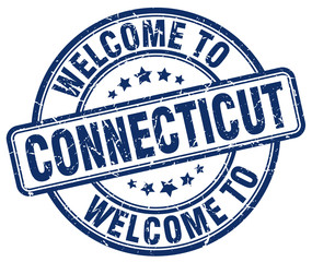 welcome to Connecticut blue round vintage stamp