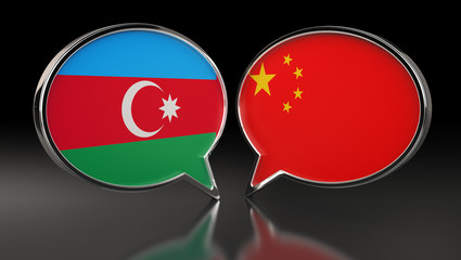 Azerbaijan and China flags with Speech Bubbles. 3D Illustration