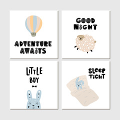 Posters sets Collection of children cards with cute wild cartoon animals and lettering. Perfect for nursery posters and prints. - 259193542