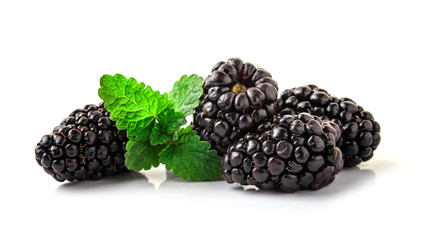Closeup shot of fresh blackberries. Isolated on white